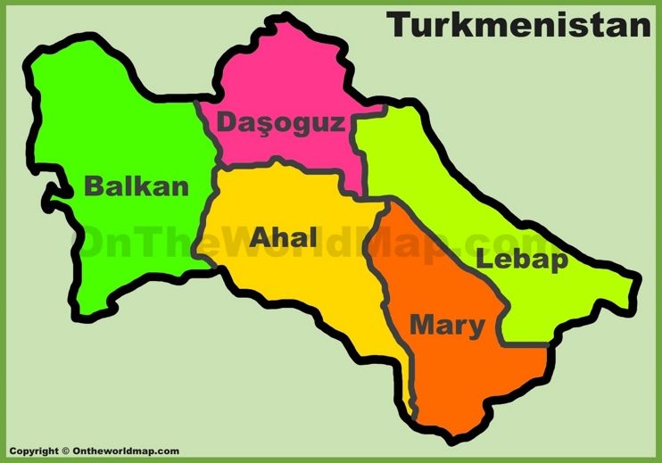 ترکمنستان 7 ولایت و 5 شهر اصلی دارد که می‌توان برای هر بخش و منطقه جداگانه برنامه‌ریزی کرد