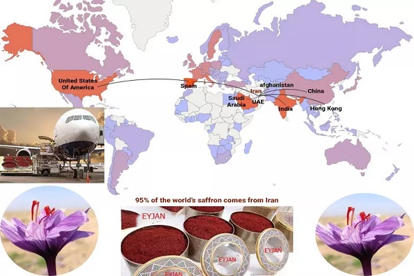  ۹۰ درصد تولید زعفران در ایران است  ۵ درصد صادرات جهان! گردش مالی ۸ میلیارد دلار و سهم ایران ۴۰۰ میلیون دلار است!!